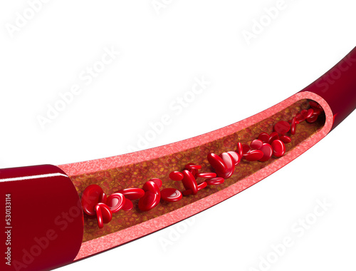 3d red blood cells flowing through vein