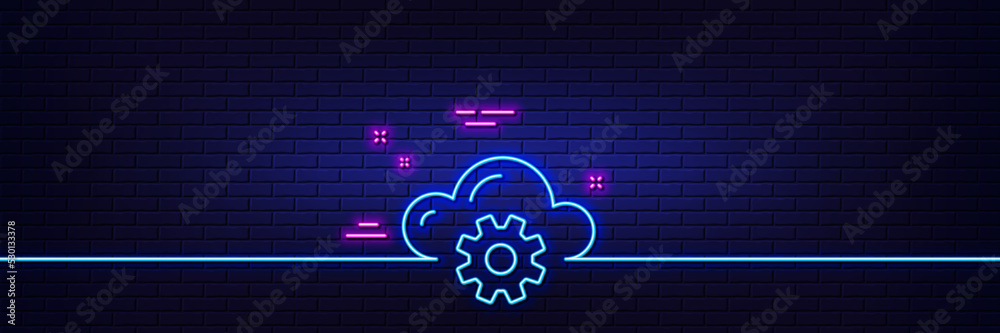 Neon light glow effect. Cloud computing process line icon. Internet data storage sign. File hosting technology symbol. 3d line neon glow icon. Brick wall banner. Cloud computing outline. Vector Neon light glow effect. Cloud computing process line icon. Internet data storage sign. File hosting technology symbol. 3d line neon glow icon. Brick wall banner. Cloud computing outline. Vector