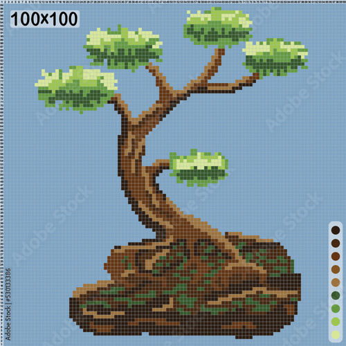 Pattern for cross stitch or knitting - bonsai tree on stone vector image