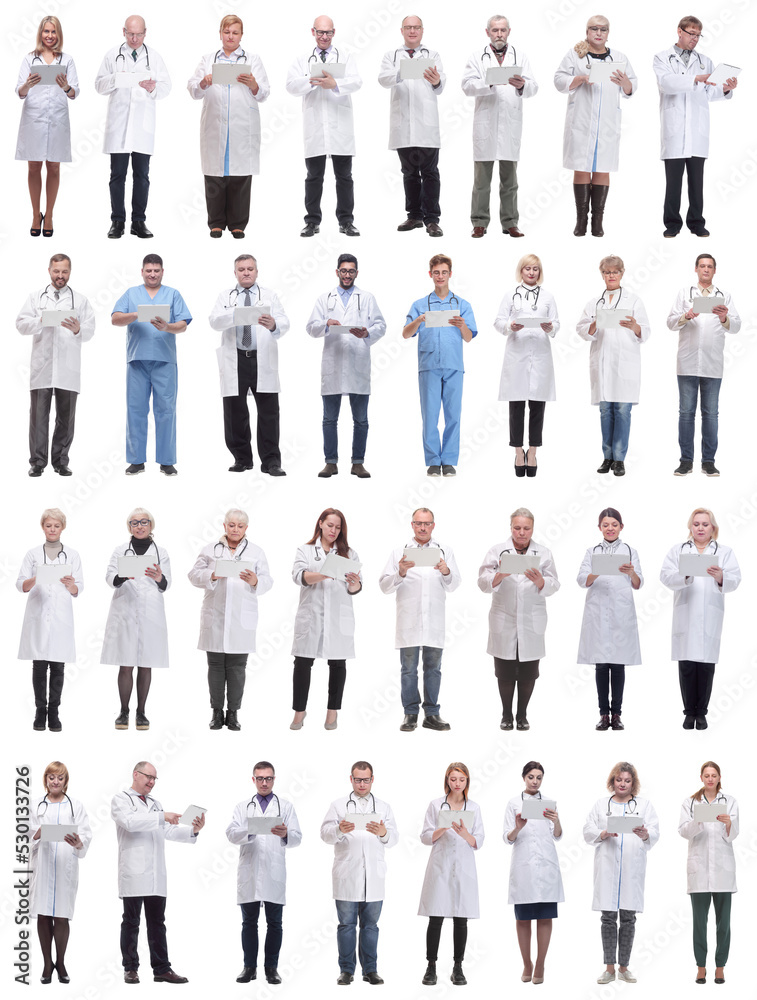 group of doctors with clipboard isolated on white group of doctors with clipboard isolated on white