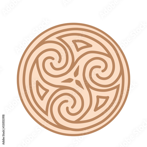 Trixel, a Slavic symbol decorated with an ornament in a wreath of Scandinavian weaving. Beige trendy design