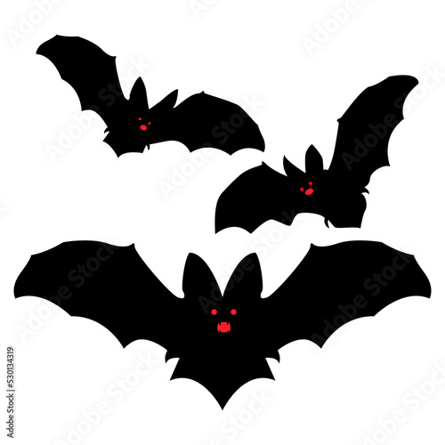 Black bats flying silhouettes for Halloween isolated on white. Halloween bat icon vector illustration.