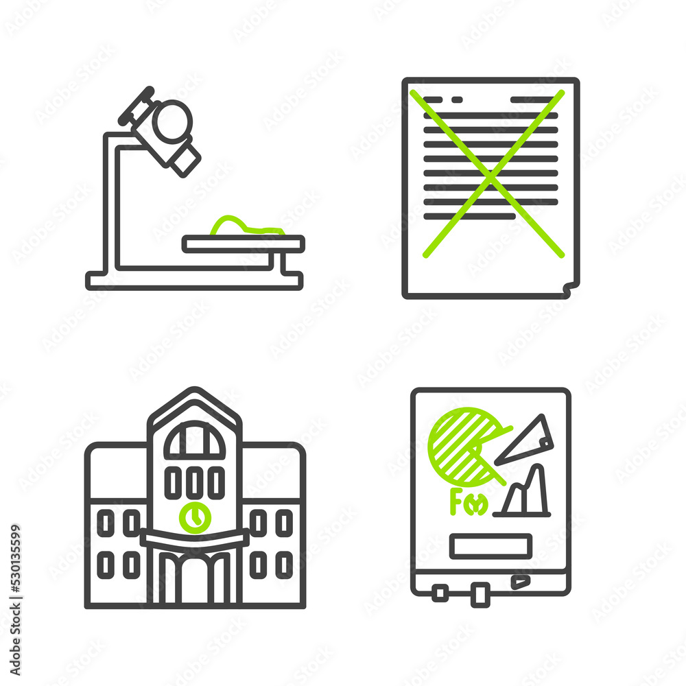 Set line Board with graph chart, School building, Exam paper incorrect answers survey and Microscope icon. Vector Set line Board with graph chart, School building, Exam paper incorrect answers survey and Microscope icon. Vector