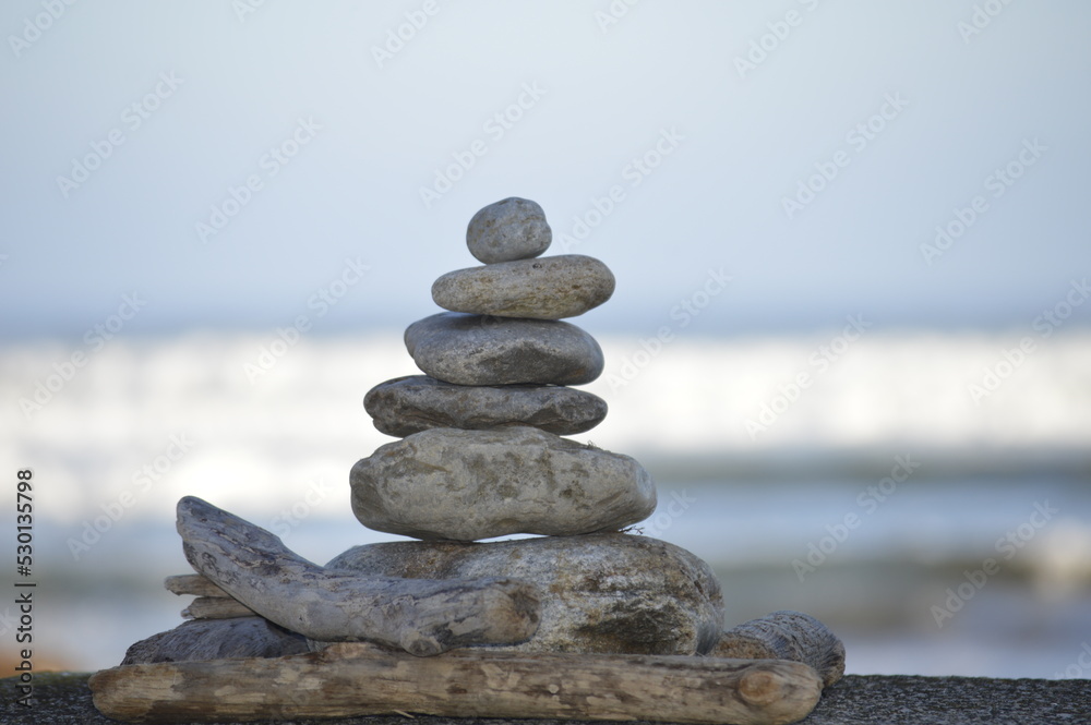 stack of stones at the coast of Cantabria, Spain 