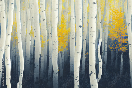 Aspen tree wood background, autumn mood painting. photo