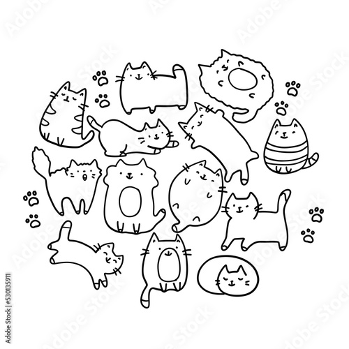 Fototapeta Naklejka Na Ścianę i Meble -  Cats pose hand drawn doodle collection.