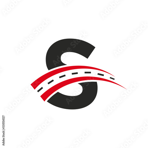 Initial Transport Logo On S Letter Concept. Minimal S Letter Road Logo Design Template
