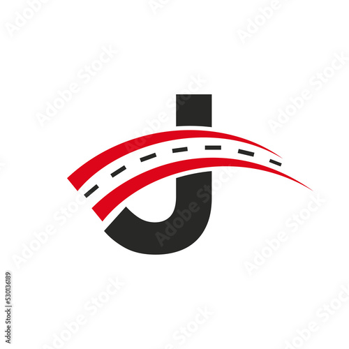 Initial Transport Logo On J Letter Concept. Minimal J Letter Road Logo Design Template