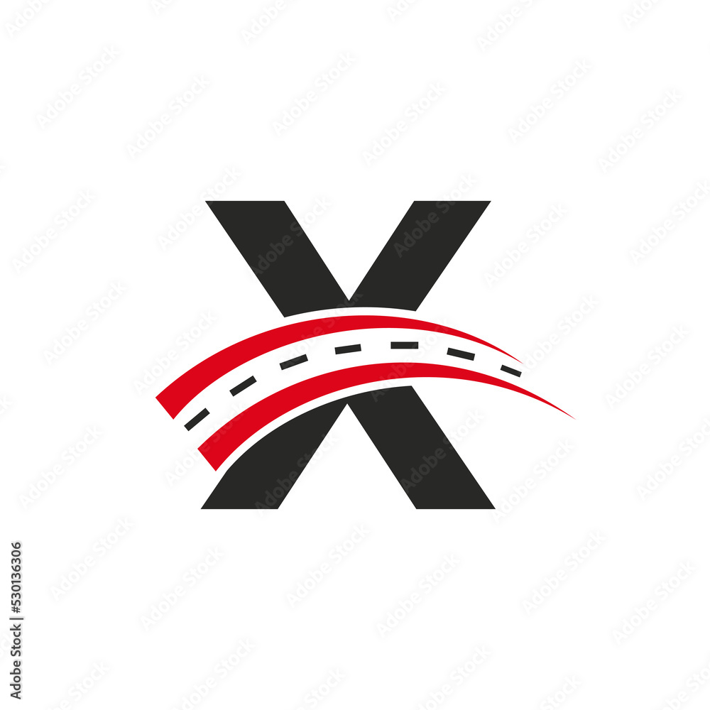 Initial Transport Logo On X Letter Concept. Minimal X Letter Road Logo Design Template