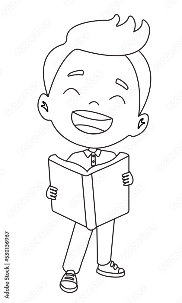 cute boy reading book for coloring book
