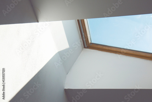 Square ceiling window. Looking up to the sky