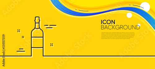 Brandy bottle line icon. Abstract yellow background. Whiskey or Scotch alcohol sign. Minimal brandy bottle line icon. Wave banner concept. Vector