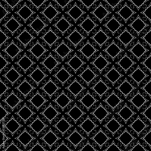 Black and white seamless pattern texture. Greyscale ornamental graphic design. Mosaic ornaments. Pattern template. Vector illustration. EPS10.