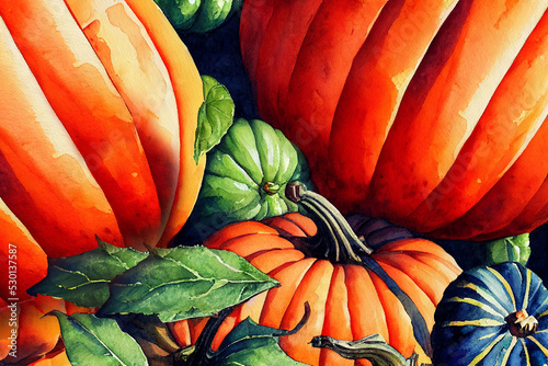 Watercolor Illustration of Pumpkins