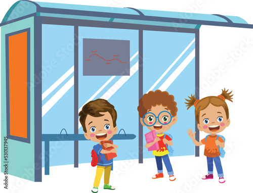 Children waiting at the bus stop To Go To School