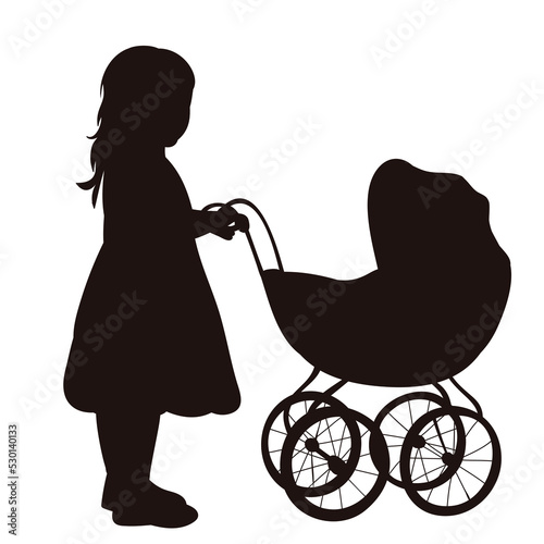 silhouette of a child with a stroller, isolated vector
