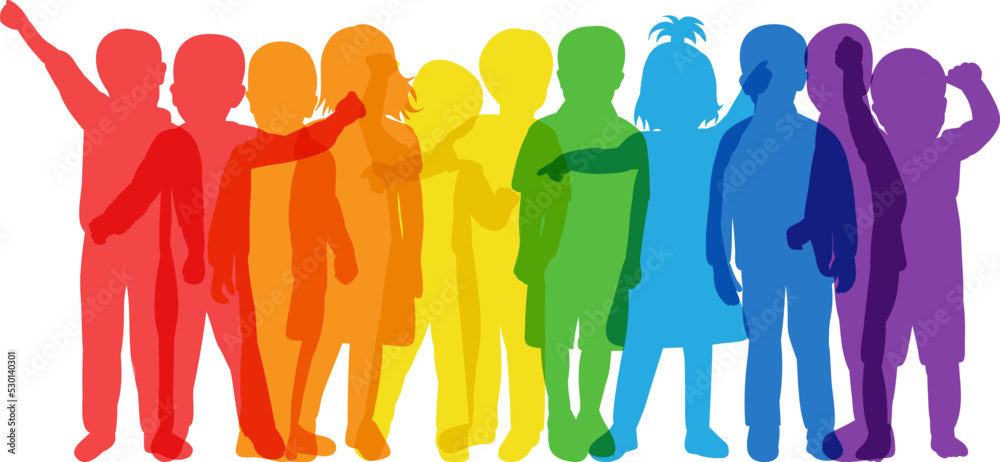 Obraz premium rainbow children silhouette on white background , vector