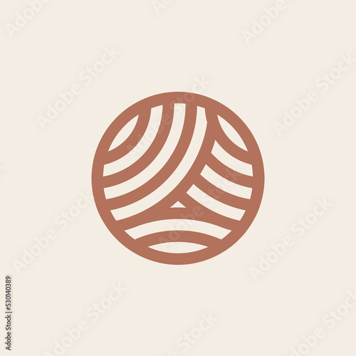 Circle logo emblem.Modern, geometric style icon isolated on light background.Organic, earthy color lines overlapping.Nature fields concept.Abstract circular design.
