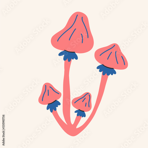 Acid cartoon magic mushrooms. Vector illustration. The concept of psychedelic clarity of cosmogony. Esoteric art print