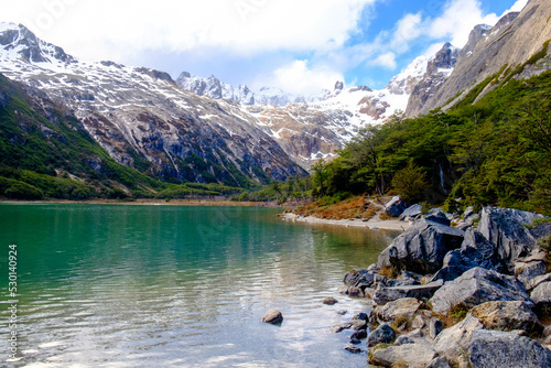  Laguna Esmeralda or the 'emerald lagoon' near Ushuaia with meltwater of a pure, emerald colour.