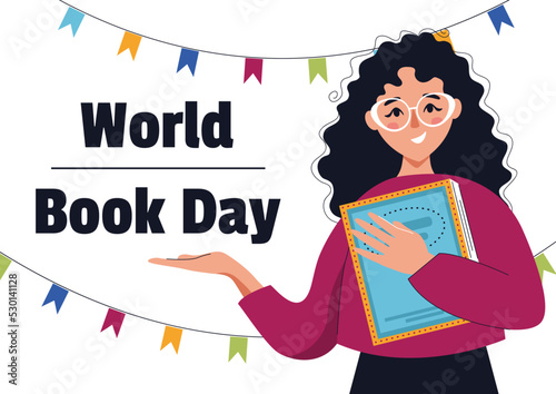 World book day poster. Concept of reading, development, education. Vector flat illustration.