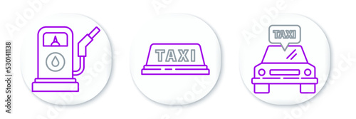 Set line Taxi car, Petrol or Gas station and roof icon. Vector