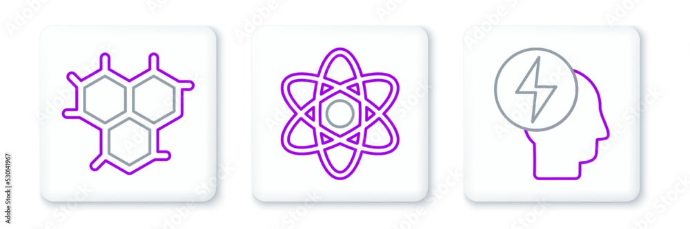 Set line Head and electric symbol, Chemical formula and Atom icon. Vector Set line Head and electric symbol, Chemical formula and Atom icon. Vector
