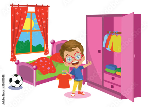 Boy Choosing Clothes From The Nursery Closet