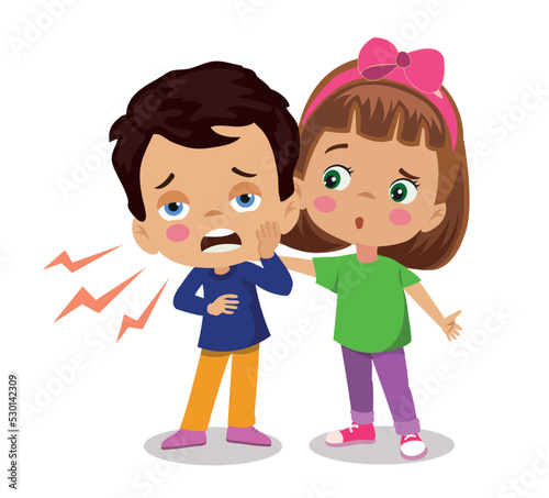 cute girl helping her friend with toothache