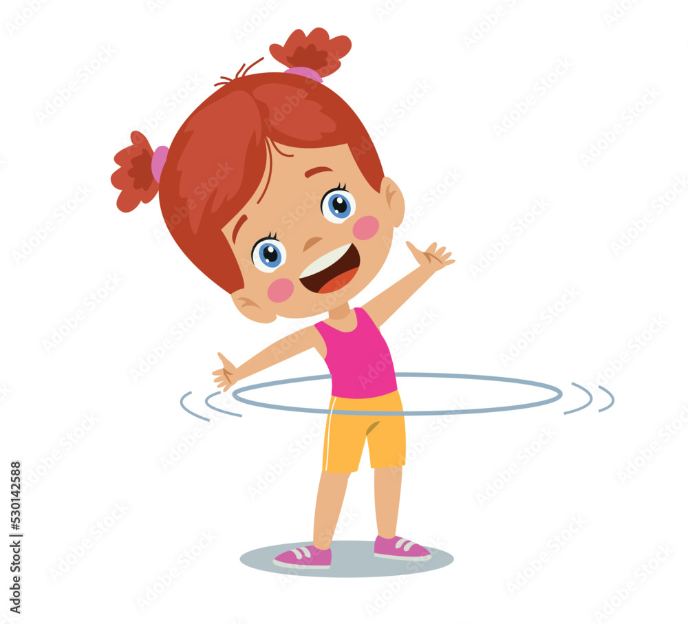 Cute And Happy Girl Doing Hoop Spin Gymnastics Cute And Happy Girl Doing Hoop Spin Gymnastics
