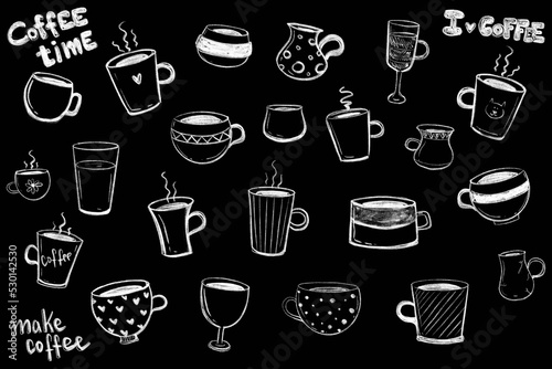 cup of coffee with chalk on a blackboard big set