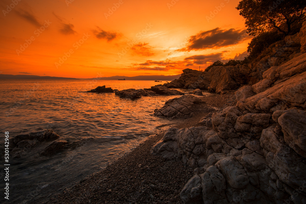 Croatia, Istria, Rijeka resort, Kostrena pebble beach...exclusive - this image sell only on adobestock
