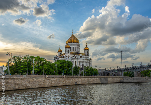 Cathedral of Christ the Saviour at sunset in Moscow city, Russia
