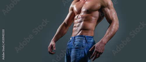 Bild auf Leinwand Banner templates with muscular man, muscular torso, six pack abs muscle