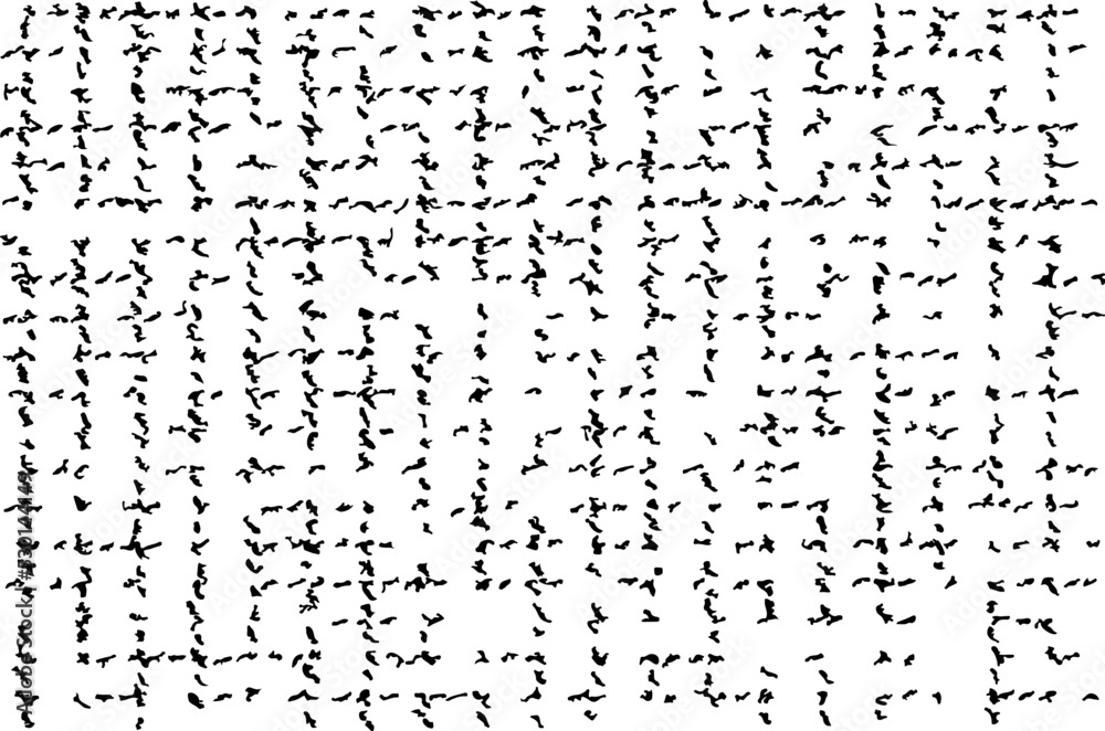 Monochrome texture composed of irregular graphic elements. Distressed uneven grunge background. Abstract vector illustration. Overlay for interesting effect and depth. Isolated on white background. Monochrome texture composed of irregular graphic elements. Distressed uneven grunge background. Abstract vector illustration. Overlay for interesting effect and depth. Isolated on white background.