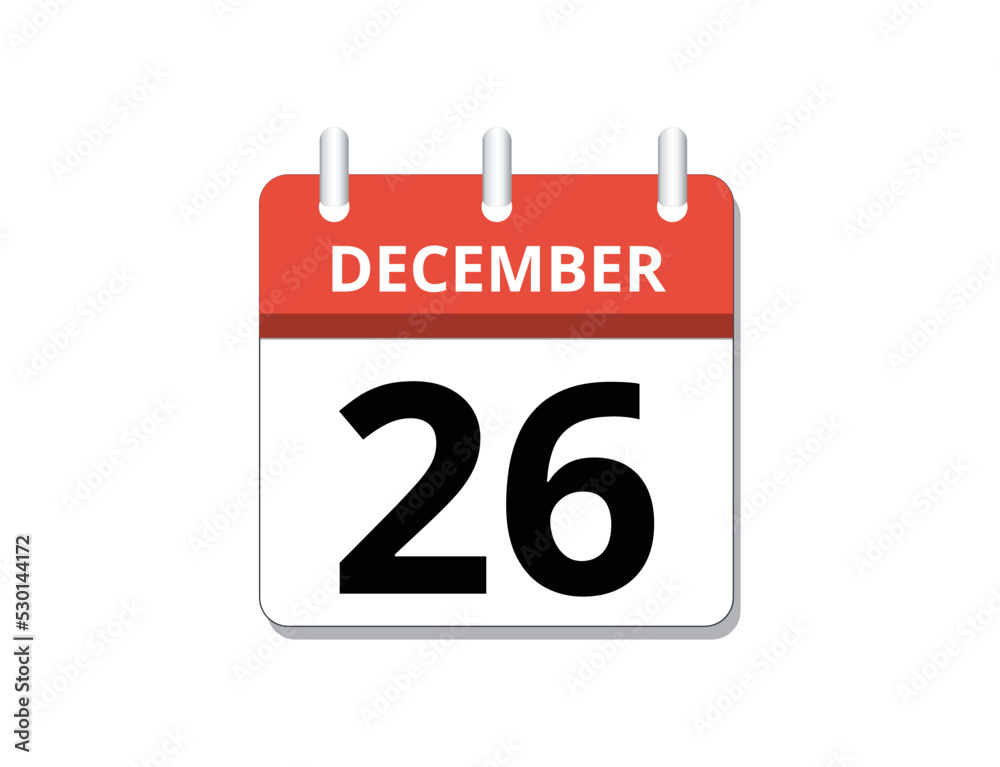 December, 26th calendar icon vector
