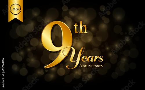 9th anniversary template design. for booklet, leaflet, magazine, brochure poster, banner, web, invitation or greeting card. Vector illustrations.