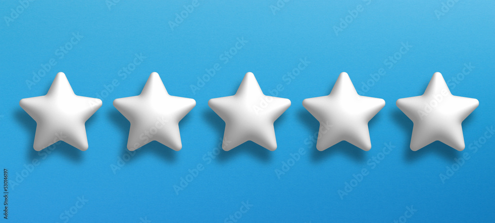 Fototapeta premium The best rating, five white star shape on blue background