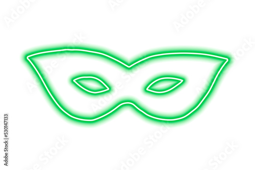 Carnival mask on the eyes. Neon green contour on a white background