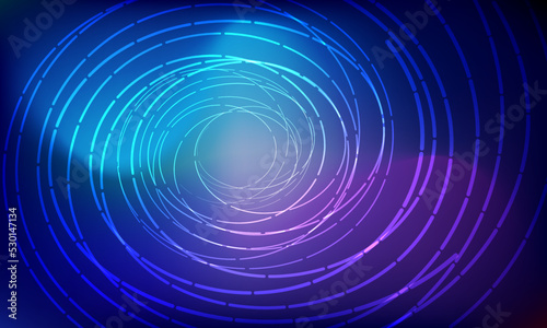 Blue and purple colors vector abstract background with luminous spiral lines.