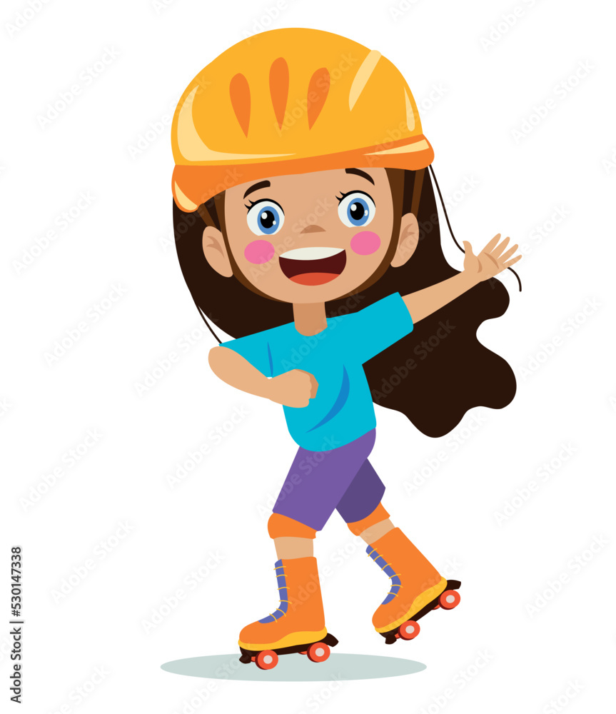 cute little happy girl skating