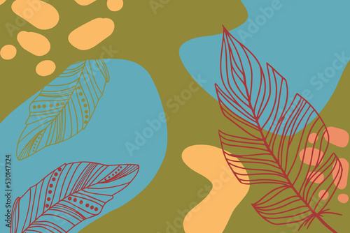 Olive autumn background with feathers. Abstraction. Artistic colored background. stories. Web. Poster. Banner. Vector background. Feathers.