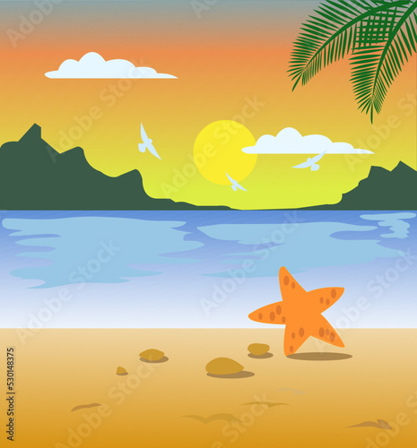 Amazing Seascape Sunset and Starfish