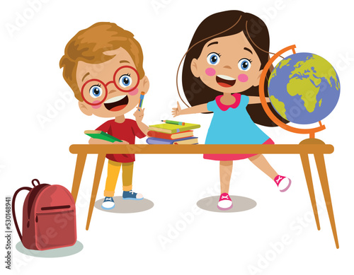 cute students in class with their bags and books at their desks