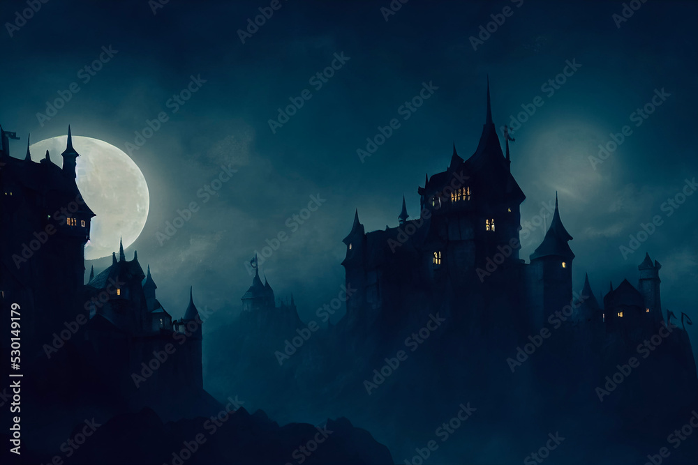 An illustration of a castle in the night An illustration of a castle in the night