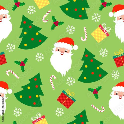 seamless christmas pattern template in cartoon style with christmas candies, gifts, holly leaves and bells. for wrapping paper, textile, themed decor