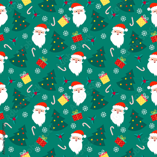 seamless christmas pattern template in cartoon style with christmas candies, gifts, holly leaves and bells. for wrapping paper, textile, themed decor