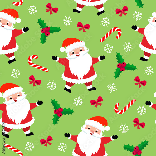 seamless christmas pattern template in cartoon style with christmas candies, gifts, holly leaves and bells. for wrapping paper, textile, themed decor