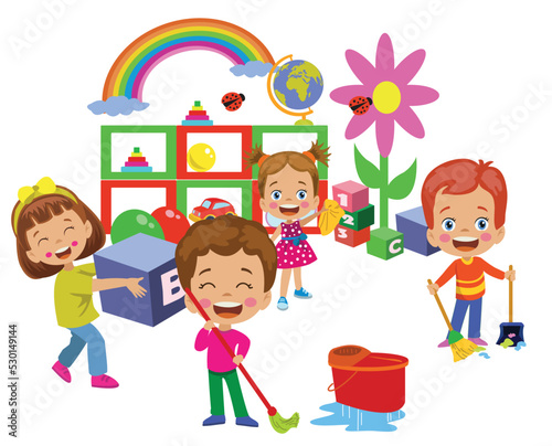 cute happy kids studying in classroom at school