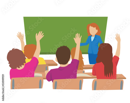kids raising their hands in class
